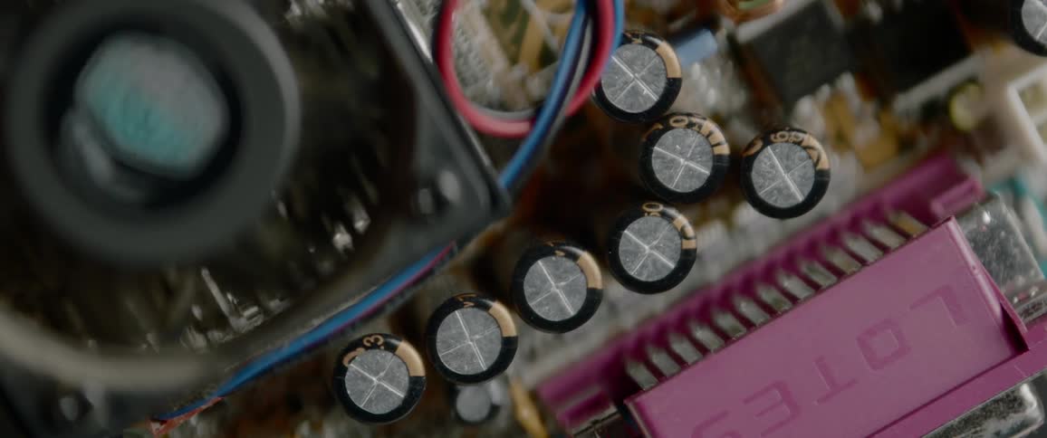 A disc spins on a circuit board