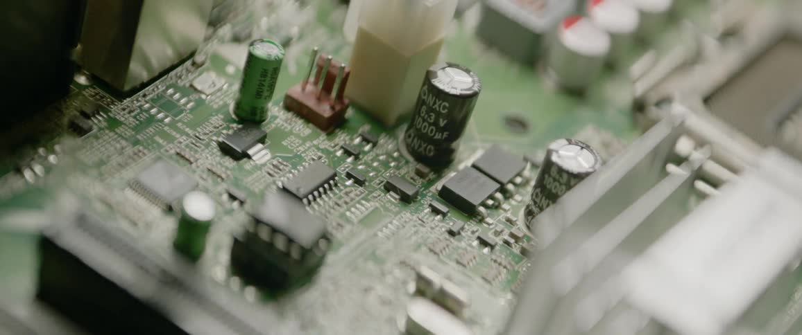 Close up view of computer hardware in time lapse mode