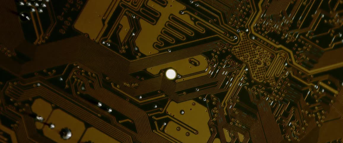 A light flashes on a circuit board