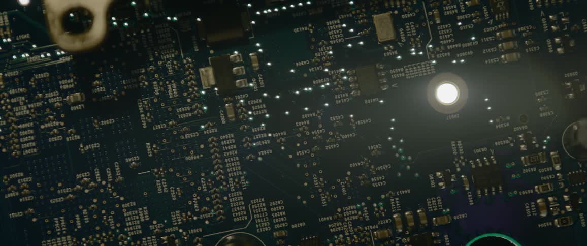 The light flashes on the computer board