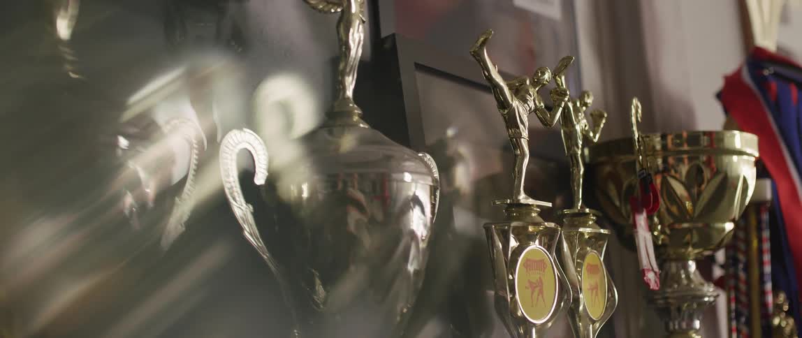 Trophies on  shelf