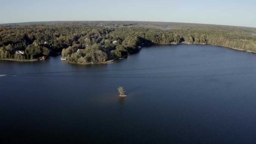 A boat moves through the water