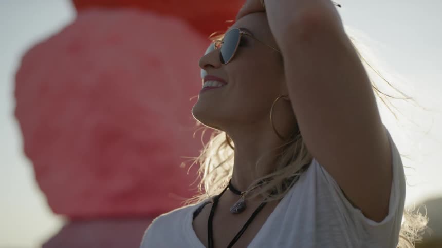A woman looking around