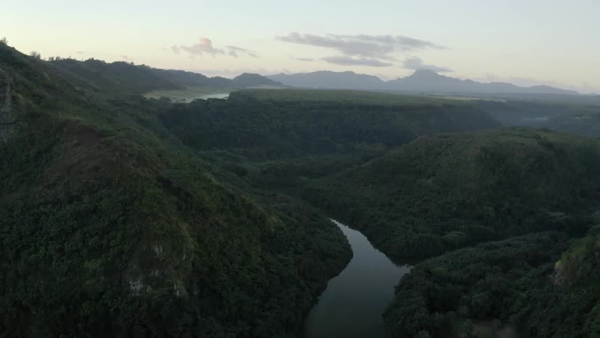 Aerial view of a river and hills