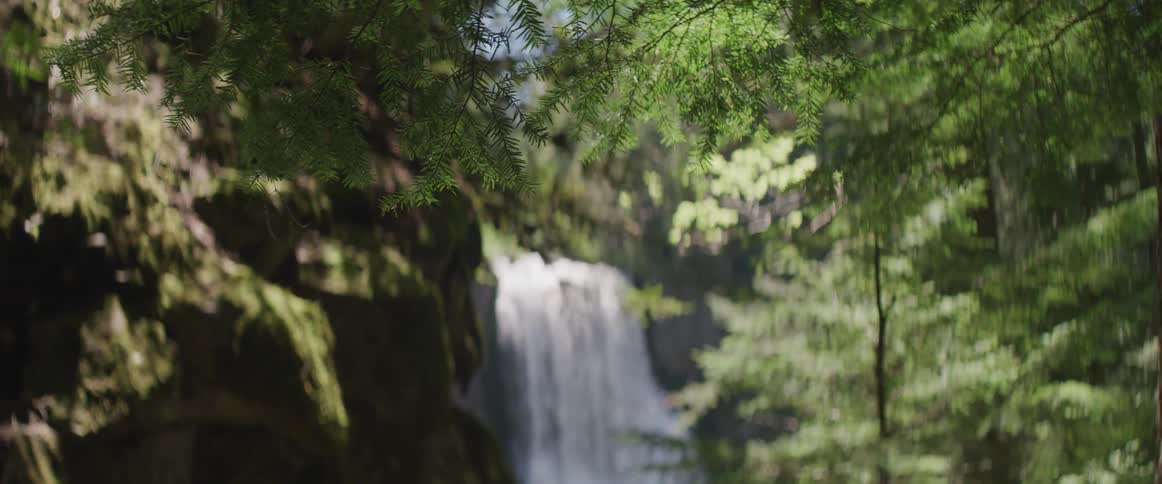 A waterfall in the distance
