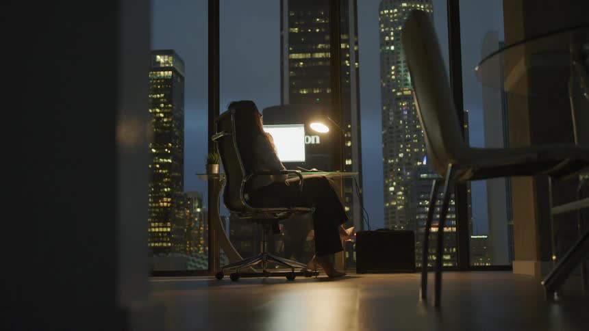 A woman is looking at a computer monitor