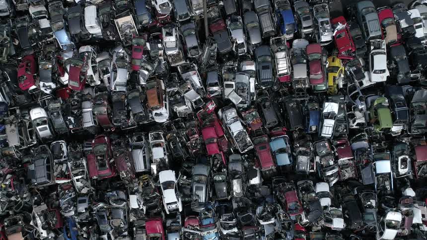 An aerial view of a car dump park