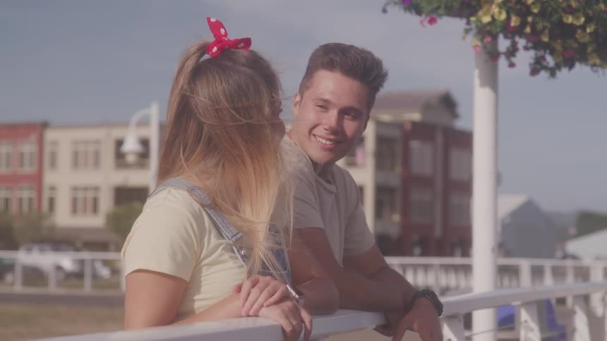 Couple dating on the bridge