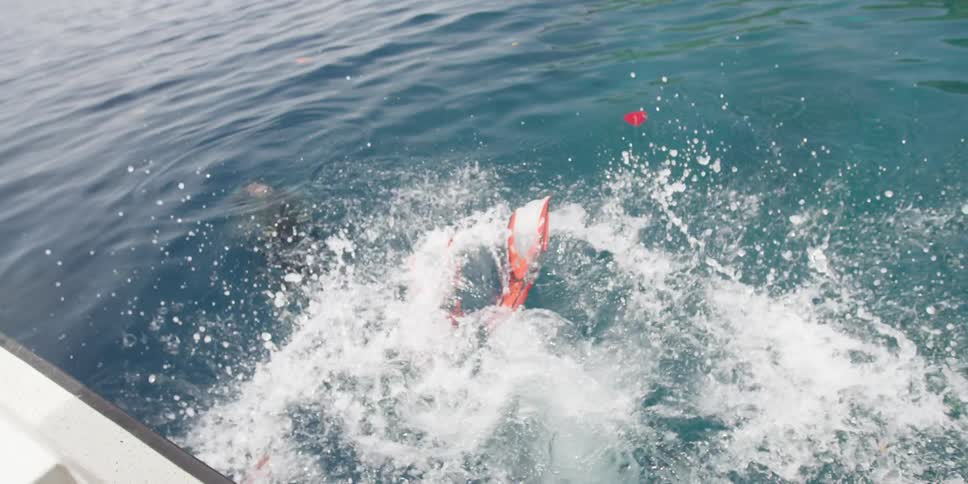 Man in diving gear drops into water