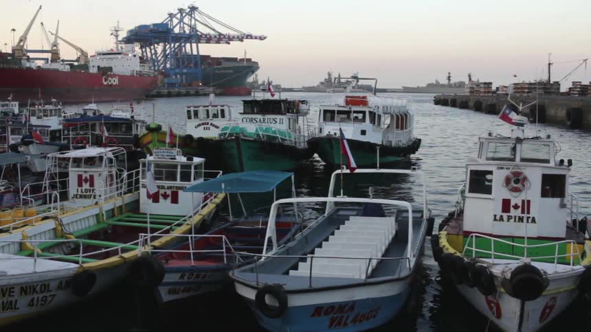 Boats float in a marina