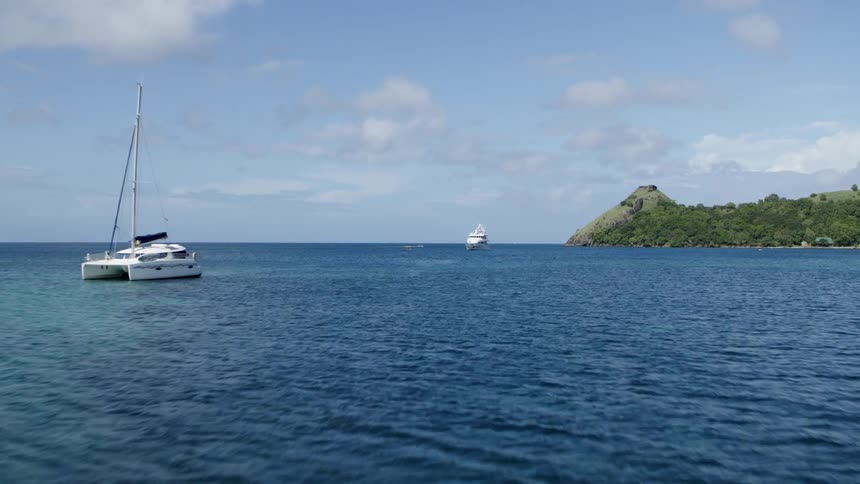 Pleasure boats moored in a secluded island bay