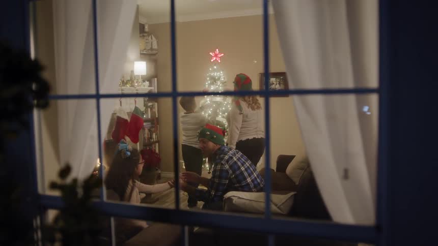 A family having a party at the christmas night