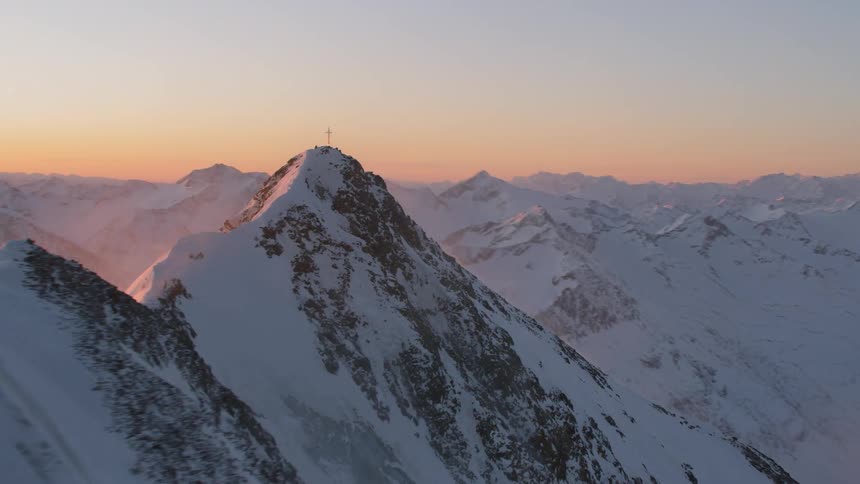 Snow covers a mountain range
