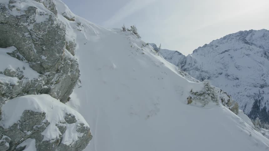 A scenery on the snowy mountain peak