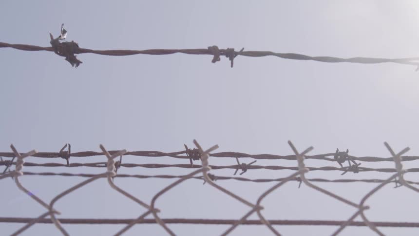 Debris stuck in a barb wire fence
