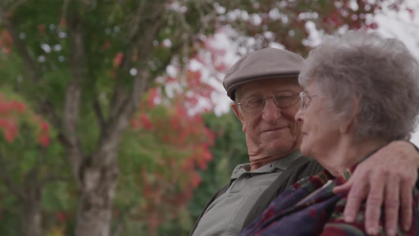 Old couple dating in the public park
