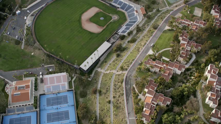 An aerial scenery of a sport fields campus