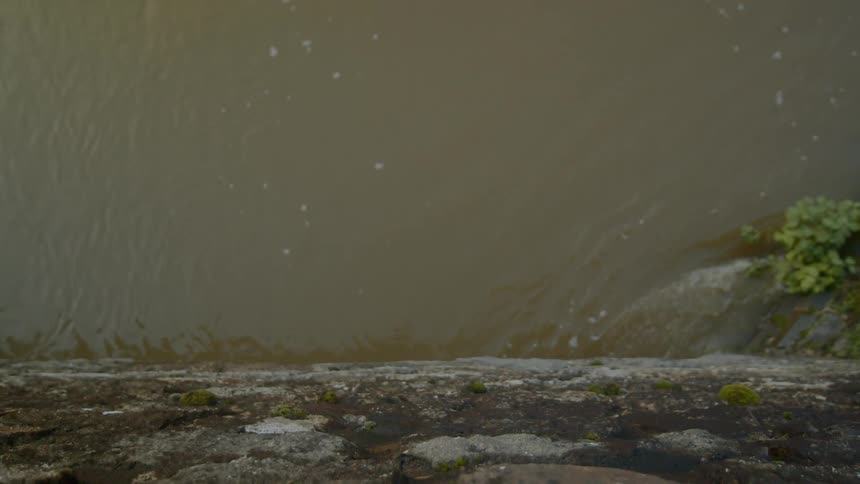 Water pours into the mountain