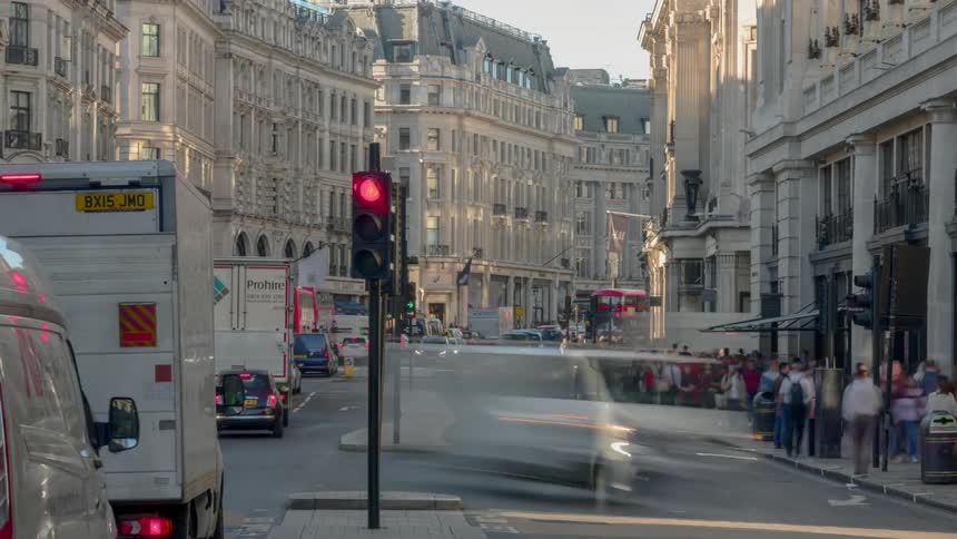 Time lapse of a city intersection at street level