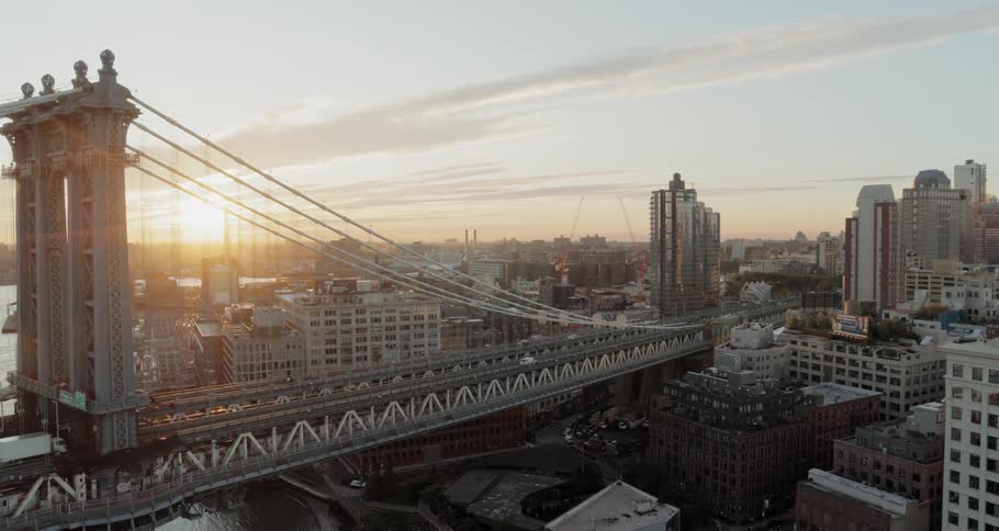 A bridge with buildings in the background