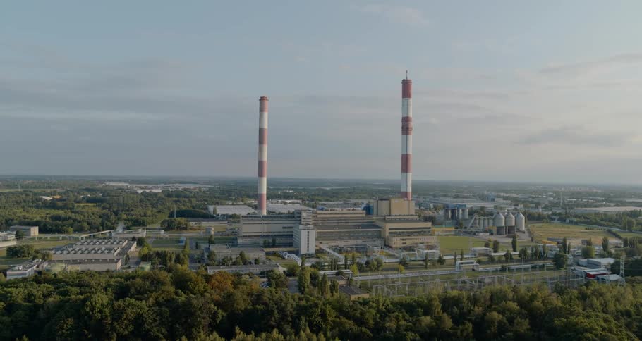 The plant has two long chimneys