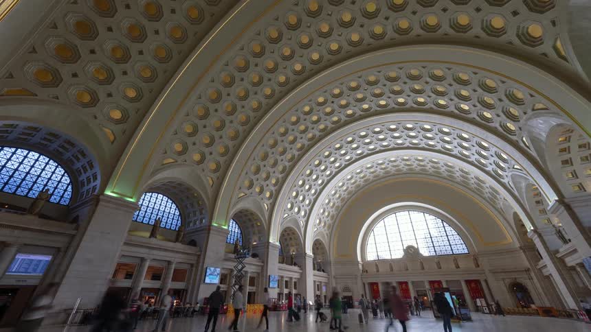 People walking in a train station