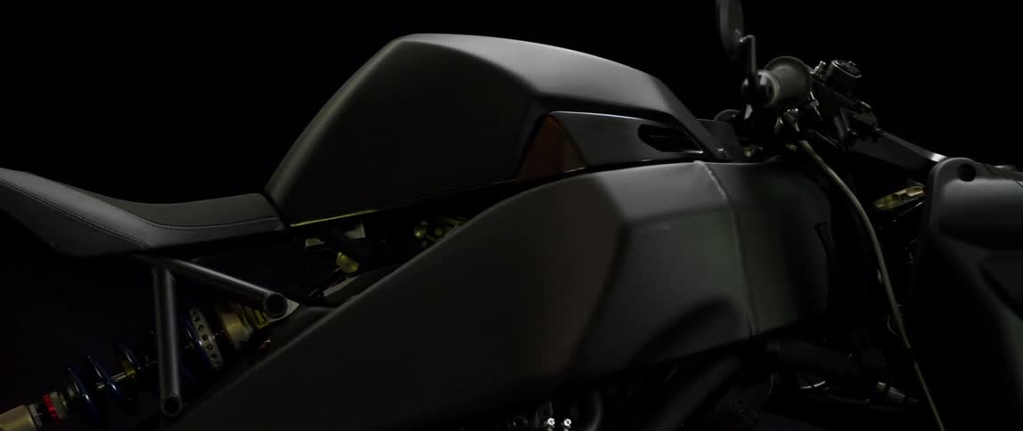 The incomplete body of a black motorcycle