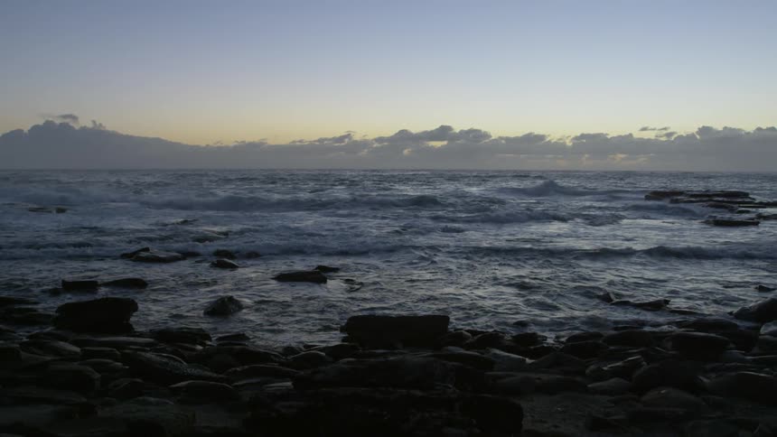 A beach at sunset