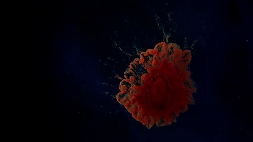 A red blob suspended in a liquid environment partially shrinks in on itself