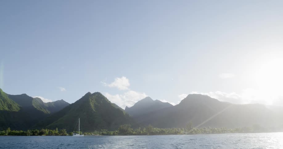 The sun is rising above the shore