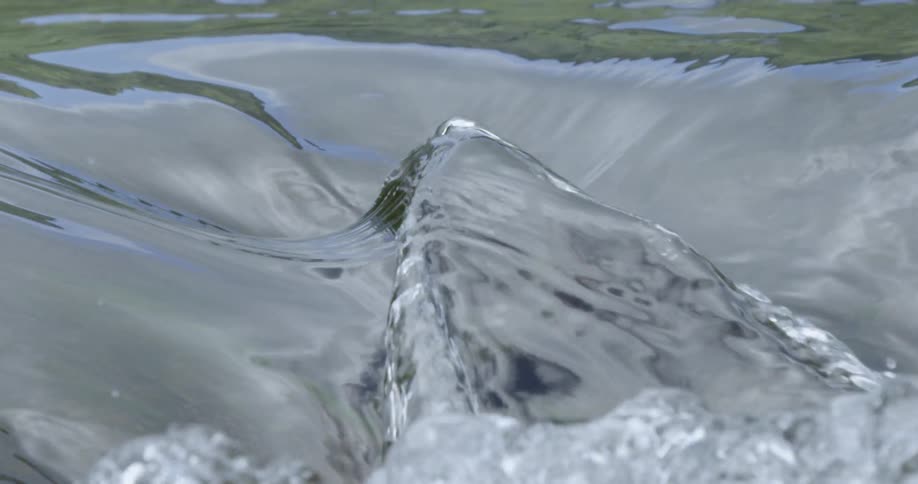 Swiftly moving water in a stream flows over a submerged rock