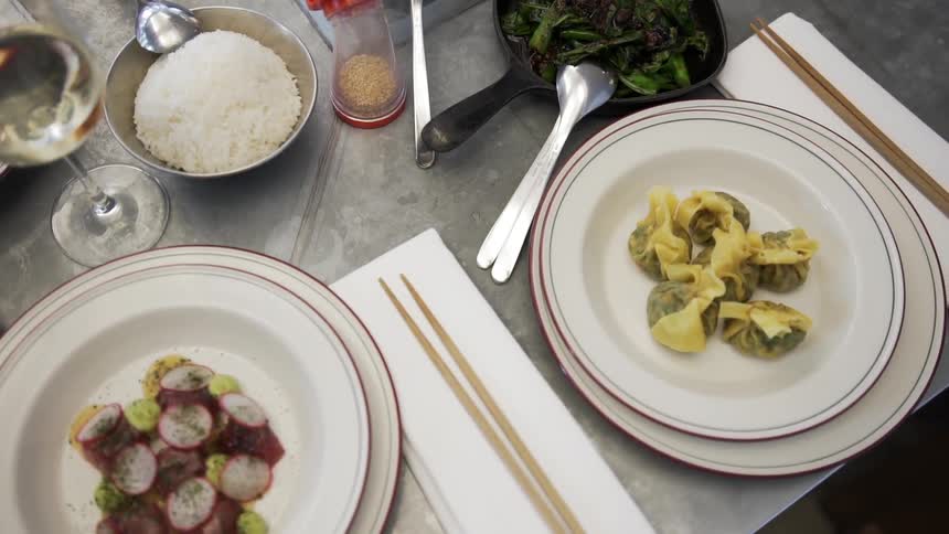 A fancy dinner displayed on a dining table