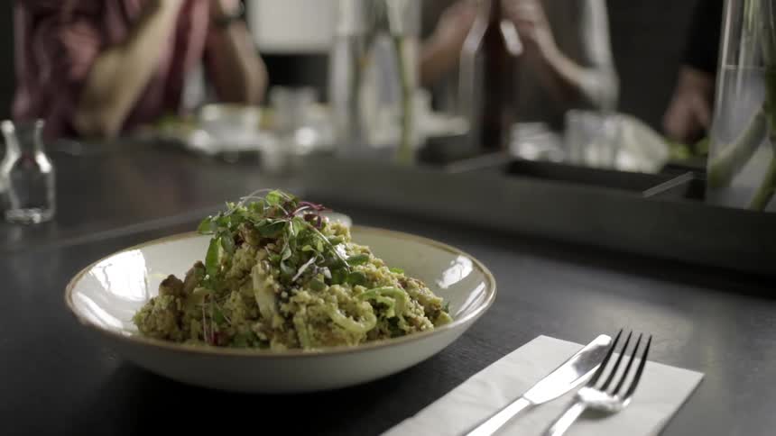 A plate of food is set out on a table