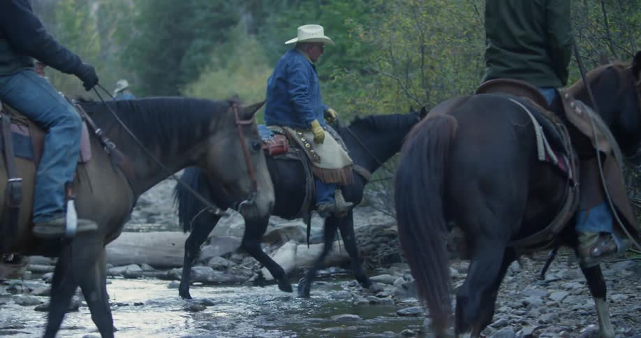 A group of men are riding horses outdoors