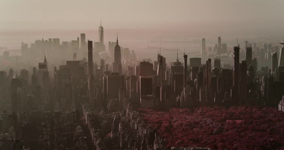 The new york city skyline in grayscale