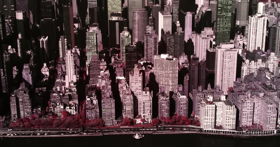 Large city downtown bordered by river