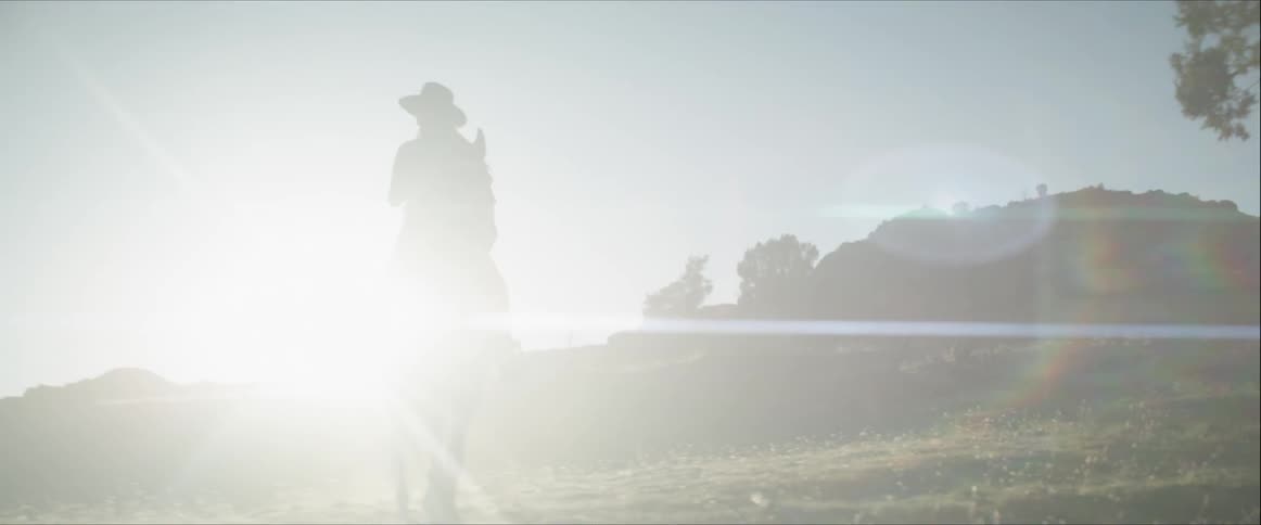 A young woman rides a horse through a field