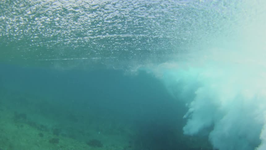Underwater footage of waves crashing on the coast