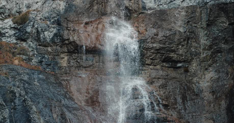 Water falls down the rock