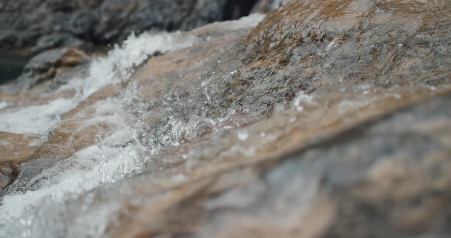 A stream running over rocks in slow motion
