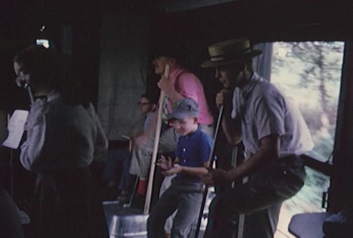 A band plays on a moving train