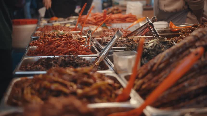 A buffet of seafood and other dishes