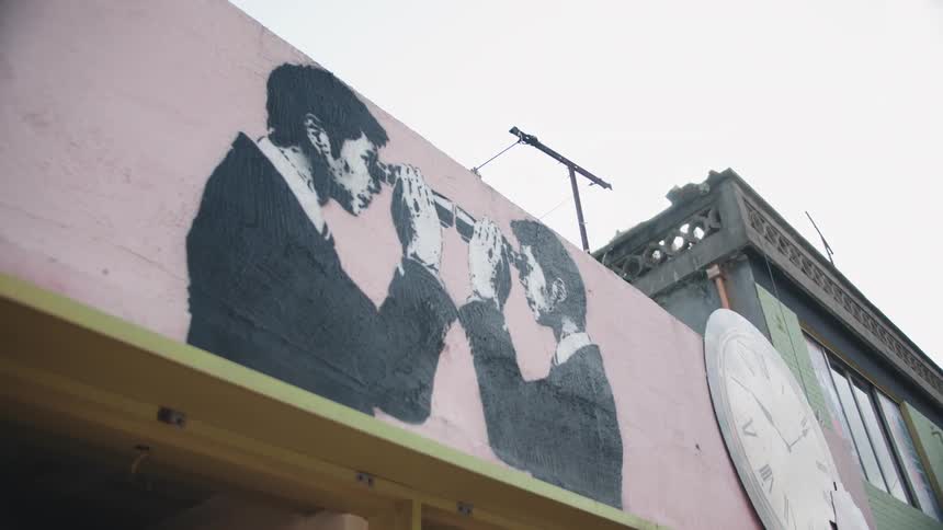 Artwork adorns a building