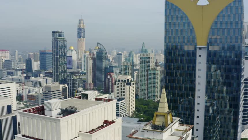 Aerial view of a dense downtown metropolitan area