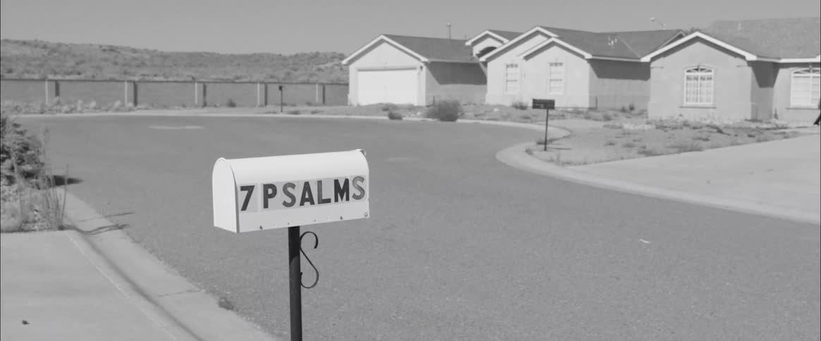 Houses line an empty street in the desert