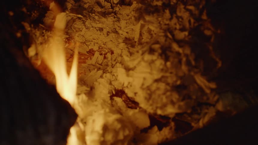 A small fire burns