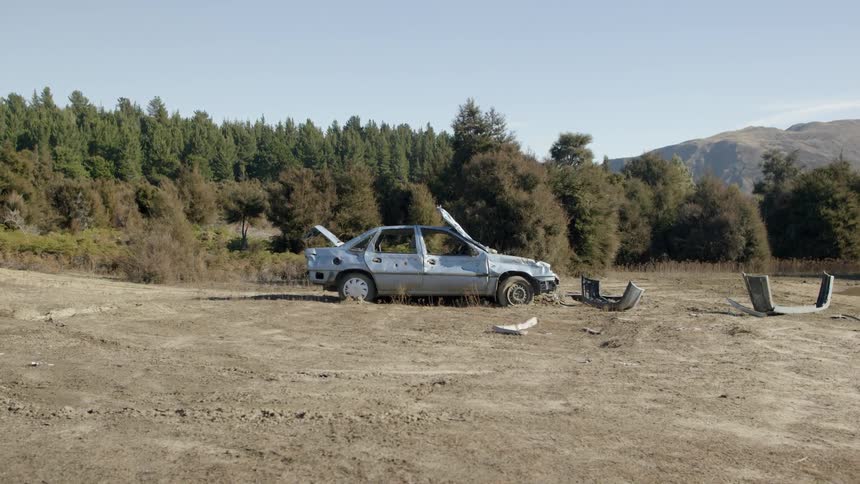 A car has pieces missing