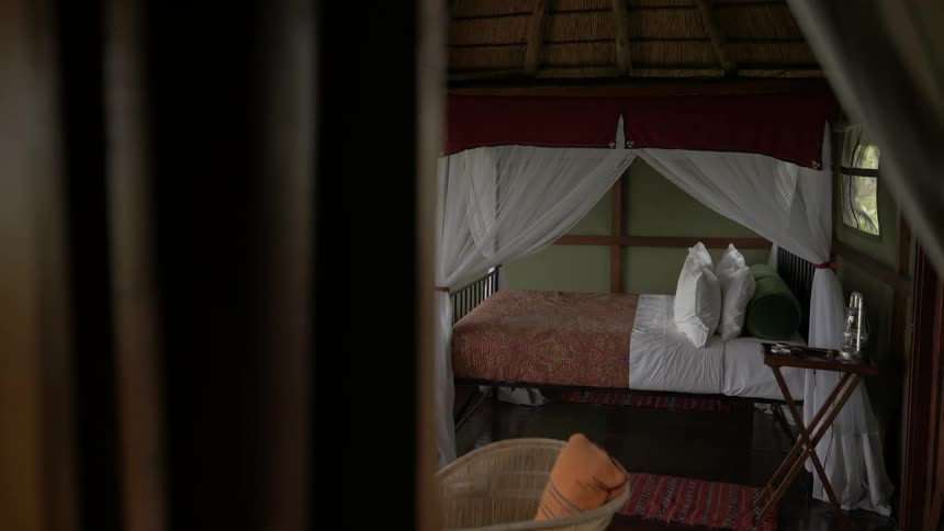 A bed in a room