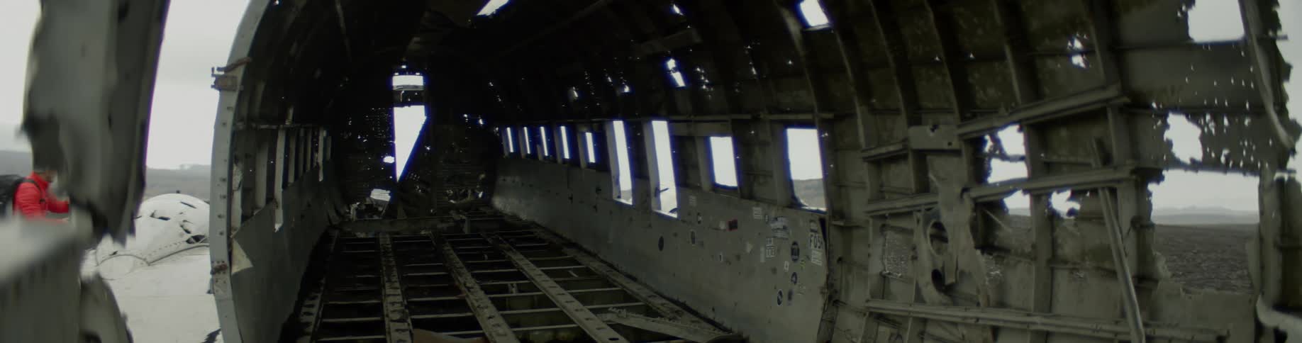The inside of a damaged plane