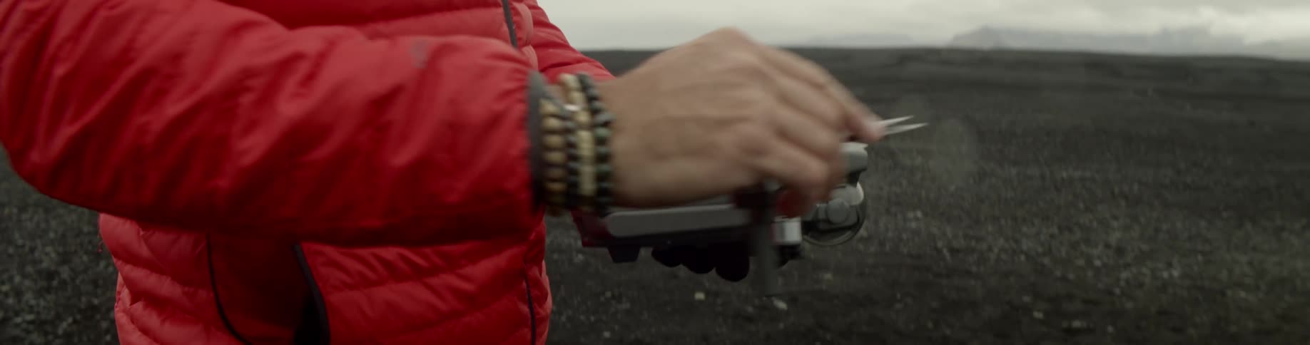 A man sets up a drone
